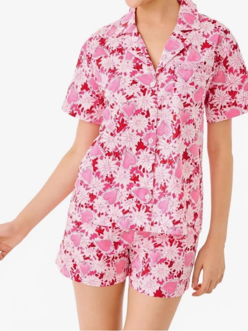 Lilly Pulitzer, NWTs coconut dear heart Pink Heart Short Pajama Set, sz small